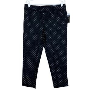 NEW Liz Claiborne Career Emma Slim Leg Ankle Pant Black White Polka Dot Women 12